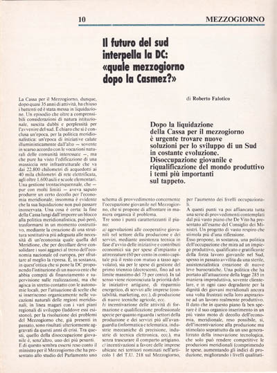 Nuova Politica - Il futuro del Sud interpella La DC: «quale Mezzogiorno dopo la Casmez?» pagina 10