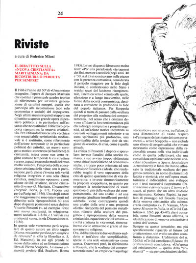 Nuova Politica - Il dibattito sulla «Nuova cristianità» maritainiana: da ricostruire o perduta per sempre? pagina 24