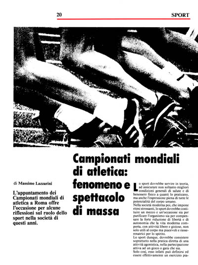 Nuova Politica - Campionati mondiali di atletica: fenomeno e spettacolo di massa pagina 20