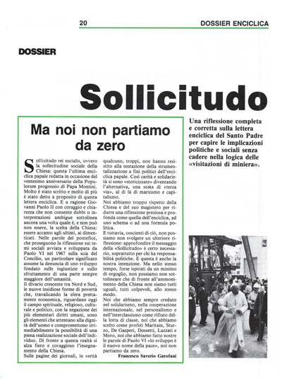 Nuova Politica - Sollicitudo rei socialis. Ma noi non partiamo da zero pagina 20